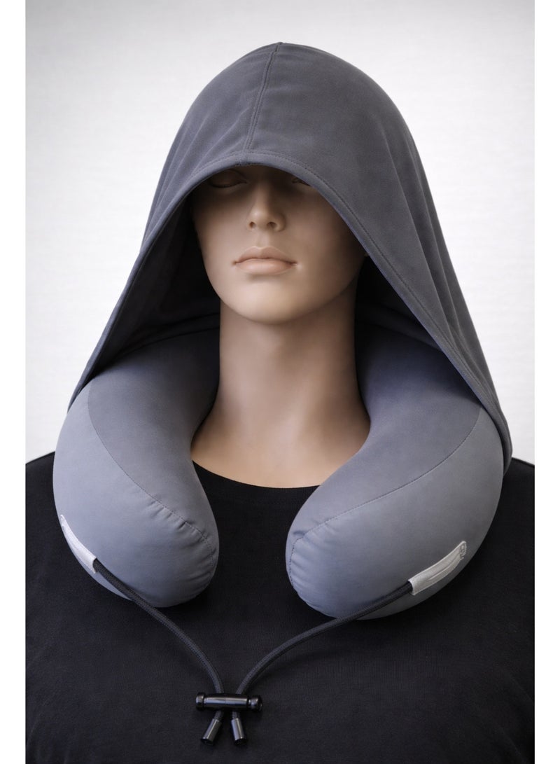F.A.M.S Luxury Memory Foam Travel Neck Pillow with Privacy Hoodie – 360° Ergonomic Neck Support, Breathable & Machine Washable Cover for Flights, Car & Office - Image 1
